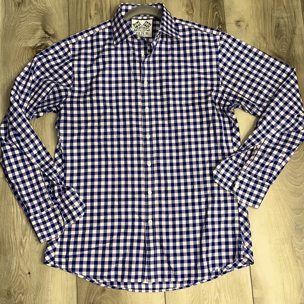 Thomas Pink - The Gingham Collection Button Down Shirt Pink & Blue Size 15.5